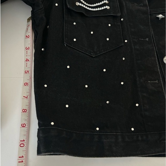 DAVID DAVID black washed Denim Embellished Button up Jean jacket size M - Picture 12 of 14